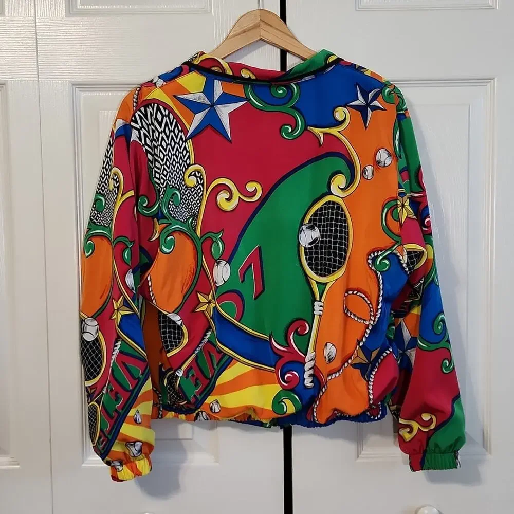 Vintage Tail Women's Vibrant Multi-colored Tennis Print Full Zip Jacket Size Med - Picture 2 of 14